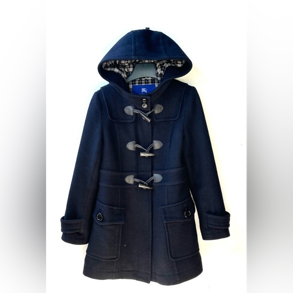 Burberry BLUE LABEL Duffle Coat Hooded Toggle, dark navy black Wool, siz… - Picture 1 of 12